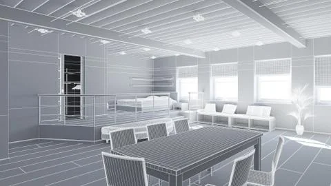3D Interior rendering of a tiny loft Illustrazione stock