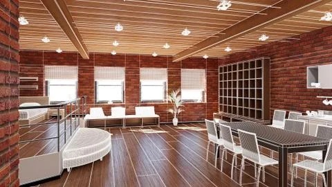 3D Interior rendering of a tiny loft Illustrazione stock
