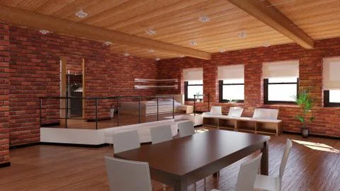 3D Interior rendering of a tiny loft イラスト素材