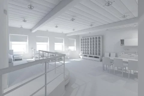 3D Interior rendering of a tiny loft 스톡 일러스트