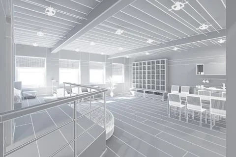 3D Interior rendering of a tiny loft 스톡 일러스트