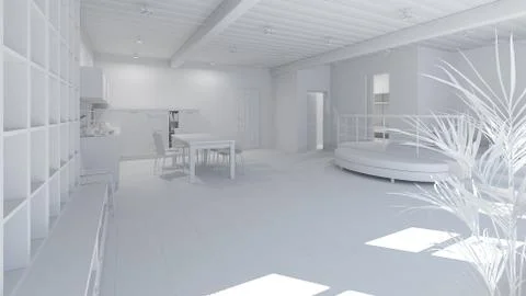 3D Interior rendering of a tiny loft Illustrazione stock