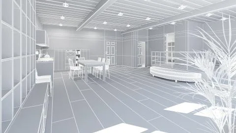 3D Interior rendering of a tiny loft Illustrazione stock