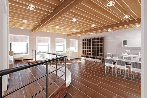 3D Interior rendering of a tiny loft イラスト素材