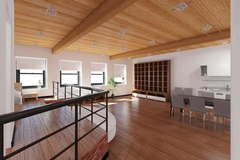 3D Interior rendering of a tiny loft Illustrazione stock