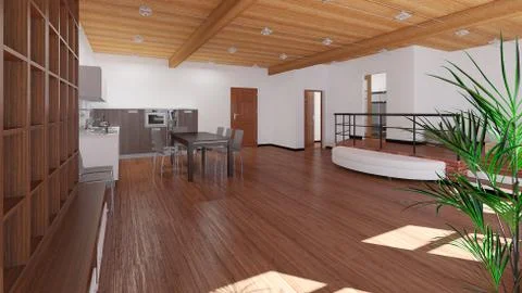 3D Interior rendering of a tiny loft Illustrazione stock