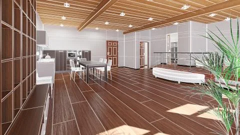3D Interior rendering of a tiny loft イラスト素材