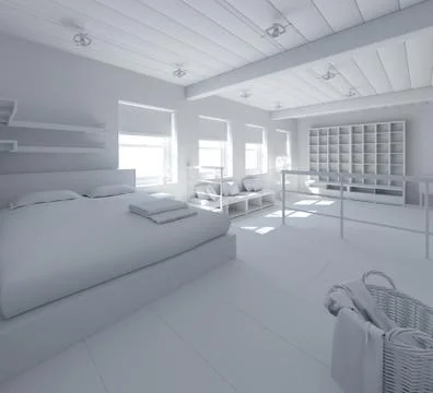 3D Interior rendering of a tiny loft Illustrazione stock