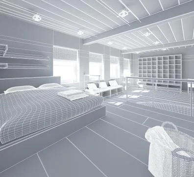 3D Interior rendering of a tiny loft 스톡 일러스트