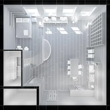 3D Interior rendering of a tiny loft 스톡 일러스트