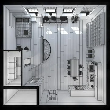3D Interior rendering of a tiny loft イラスト素材