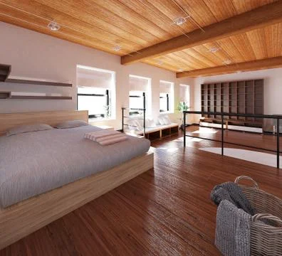 3D Interior rendering of a tiny loft Illustrazione stock