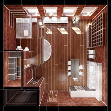 3D Interior rendering of a tiny loft Illustrazione stock