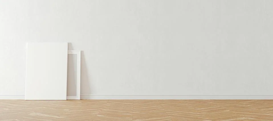 3d interior room with blank frames and white wall Stock Illustration