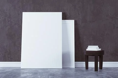 3d interior sewtup with blank white frames Illustrazione stock