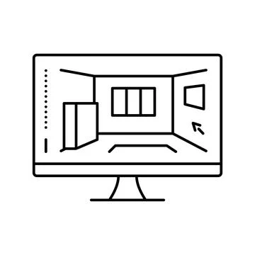 3d interior visualization line icon vector illustration 스톡 일러스트