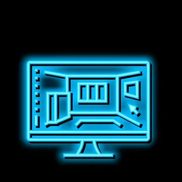 3d interior visualization neon glow icon illustration Stock Illustration
