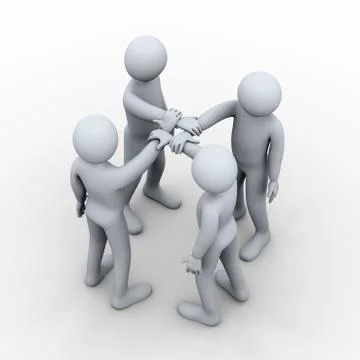 3d interlocked hands of four people Illustrazione stock