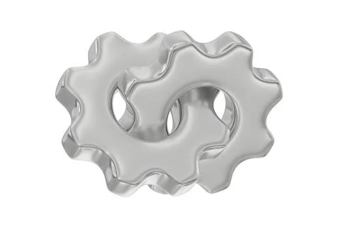 3D Interlocked Silver Gears Icon Stock Illustration