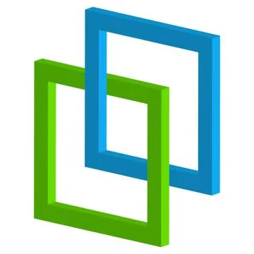 3d interlocking squares icon - Connected intersecting square frames Stock Illustration