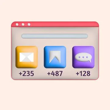 3D internet page with SMM icons. Social media marketing concept. Vector ren.. Stock Illustration