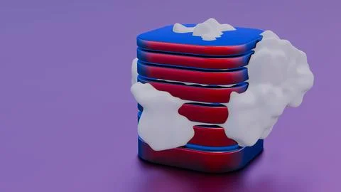 A 3D interpretation of a server and cloud, symbolizing the integration of phy Illustrazione stock