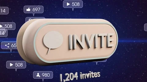 3D INVITE button floating on stars, bubbles gathering, cursor clicking causing Stock Footage 339494795