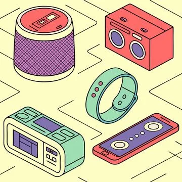 3D IoT Gadgets Pattern Vector: A Dynamic Display of Connected Devices 스톡 일러스트