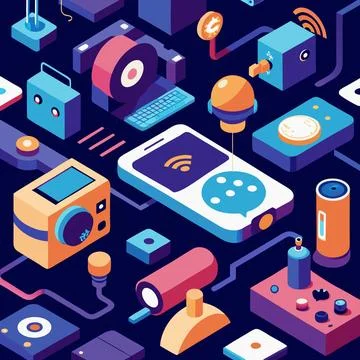 3D IoT Gadgets Pattern Vector: A Dynamic Display of Connected Devices Illustrazione stock