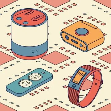 3D IoT Gadgets Pattern Vector: A Dynamic Display of Connected Devices Illustrazione stock