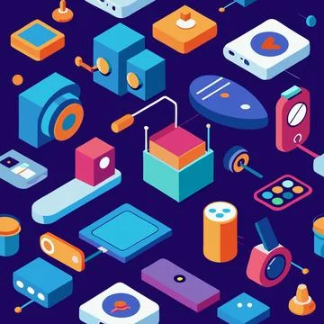 3D IoT Gadgets Pattern Vector: A Dynamic Display of Connected Devices Stock Illustration
