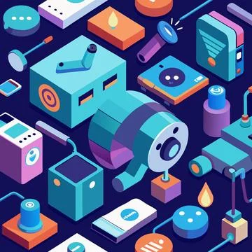 3D IoT Gadgets Pattern Vector: A Dynamic Display of Connected Devices イラスト素材