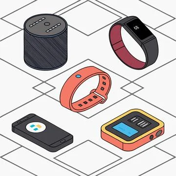 3D IoT Gadgets Pattern Vector: A Dynamic Display of Connected Devices Illustrazione stock