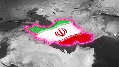 3D Iran Map Animation with Flag and Neon Glow Pin Stock Footage 340486316