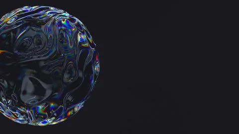 3D iridescent bubble on dark background. Stock Illustration