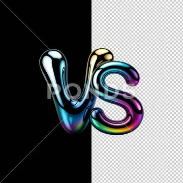 3d iridescent liquid chrome vs icon, holographic metallic versus badge PSD Template