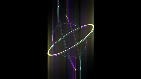3D Iridescent Rainbow Ring Orbit with Diagonal Bar on Dark Abstract Background 스톡 동영상 334576330