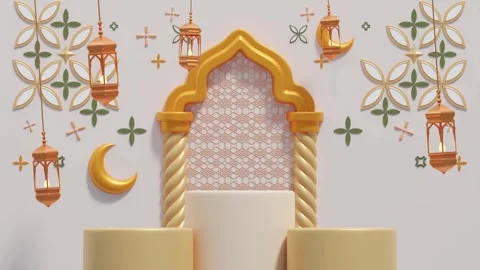 3D Islamic Decoration Background with Podium 스톡 동영상 303388702