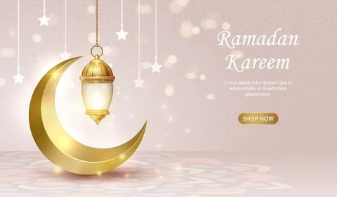 3D Islamic lamp and crescent moon with star decoration. suitable for Ramada.. Illustrazione stock