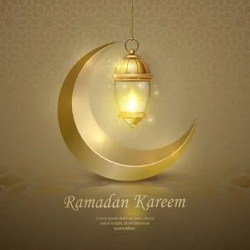 3D Islamic lantern crescent moon with golden luxury background. suitable fo.. Illustrazione stock