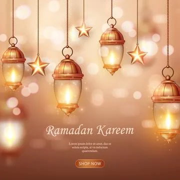 3D Islamic lantern star with blur bokeh background. suitable for Ramadan, R.. Stock Illustration