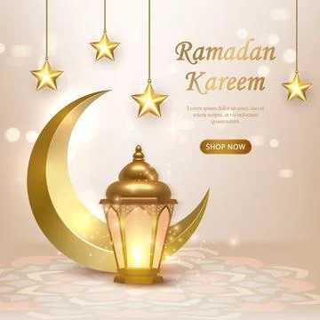 3D Islamic lantern star crescent moon with elegant bokeh background. suitab.. Illustrazione stock