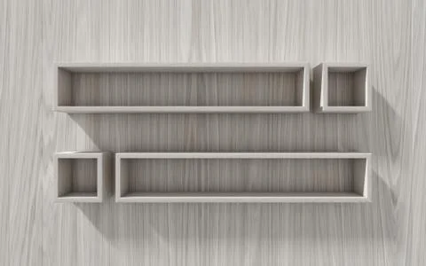 3d isolated Empty shelf for exhibit on wood background Stock Illustration