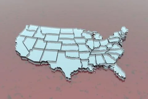 3D isolated map of USA in glassy white on red Stock Illustration