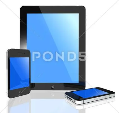 3d isolated pad and phone on white background objects Stock Illustration