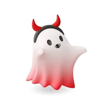 3d isolated spooky ghost. Halloween vampire costume. Phantom with devil horns Stock Illustration