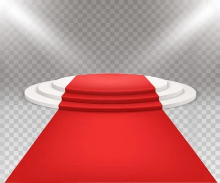 3D isolated three stepped round white podium with red carpet. Stock Illustration