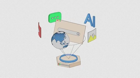 3D Isometric AI Search Engine and Global Online Information Concept Animation Stock Footage 340882234