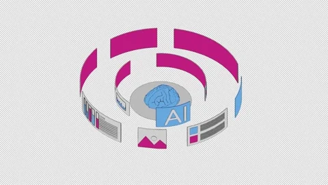 3D Isometric AI Technology Platform with Rotating Digital Interface Animation Stock Footage 340815430