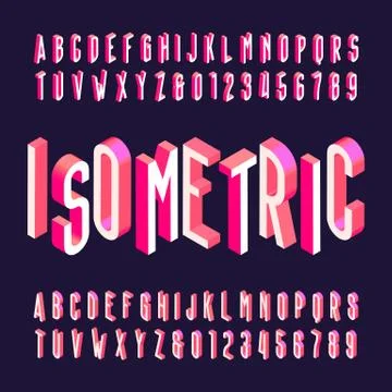 3D isometric alphabet vector font. Letters, numbers and symbols. Stock Illustration